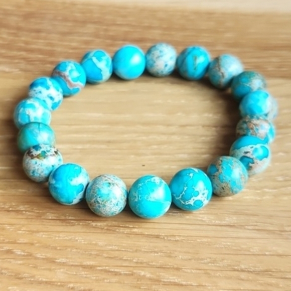 SOLD Turquoise Imperial Sea Sediment Jasper Bead Stretch Hand Crafted Bracelet - Picture 8 of 9